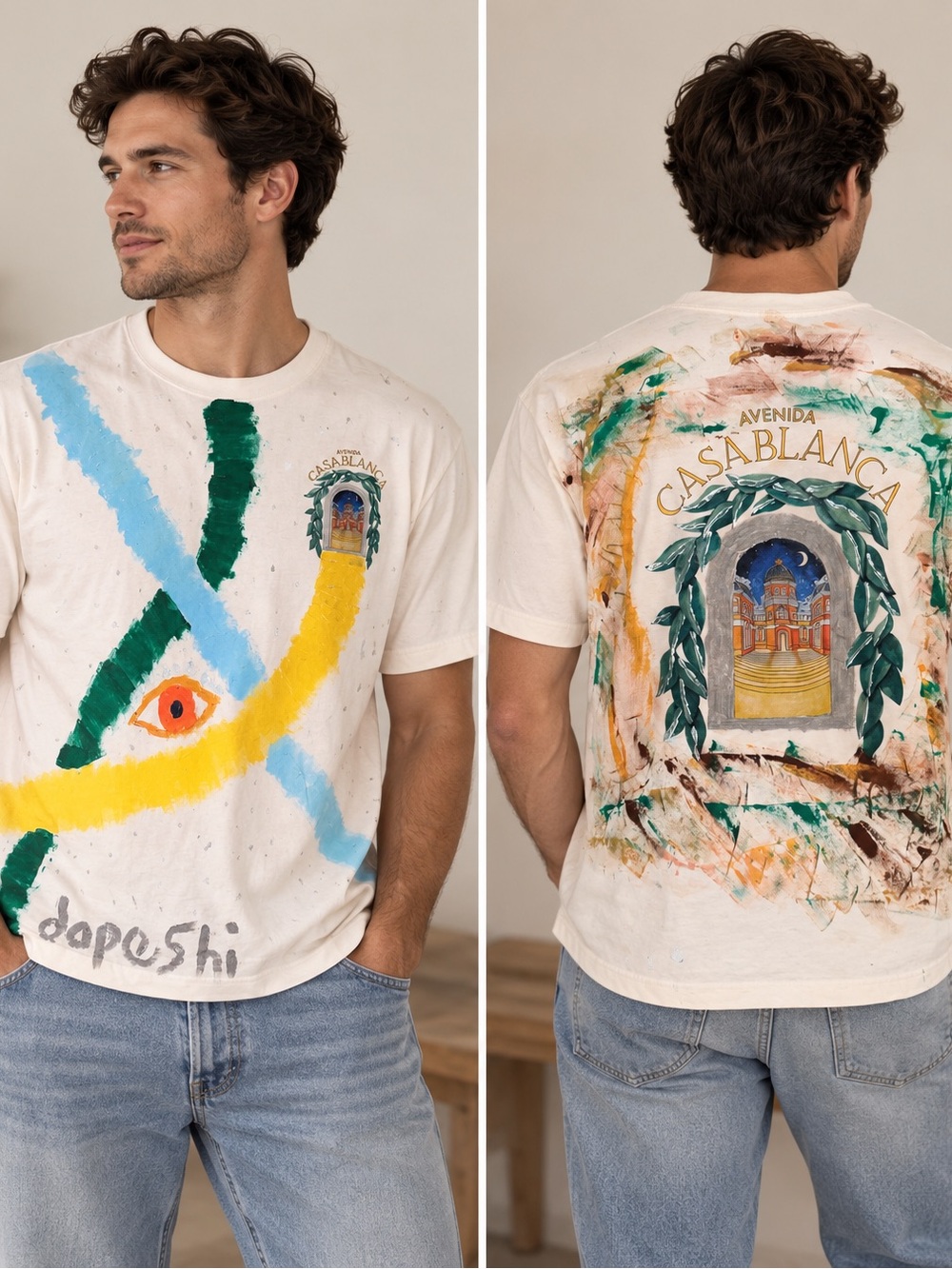 Custom Casablanca Avenida Tennis Club Hand-Painted Graphic T-Shirt Men’s Large